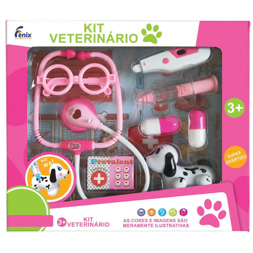 Brinquedo Infantil Kit Veterinário com Acessórios - Rosa- Fenix