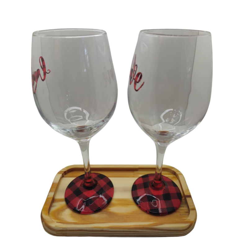 Kit 2 Taças Bandeja Love Personalizado Vinho Vermelho 490 ml