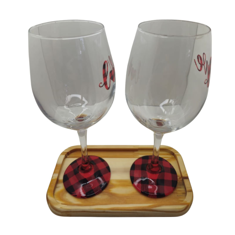 Kit 2 Taças Bandeja Love Personalizado Vinho Vermelho 490 ml