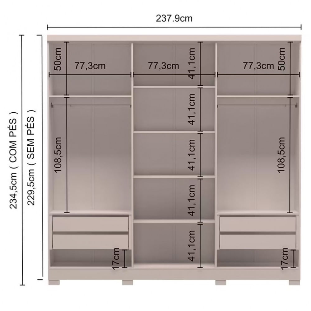 Guarda Roupa Casal Bartira Napoli UP 6 Portas 4 Gavetas 4 Prateleiras Branco