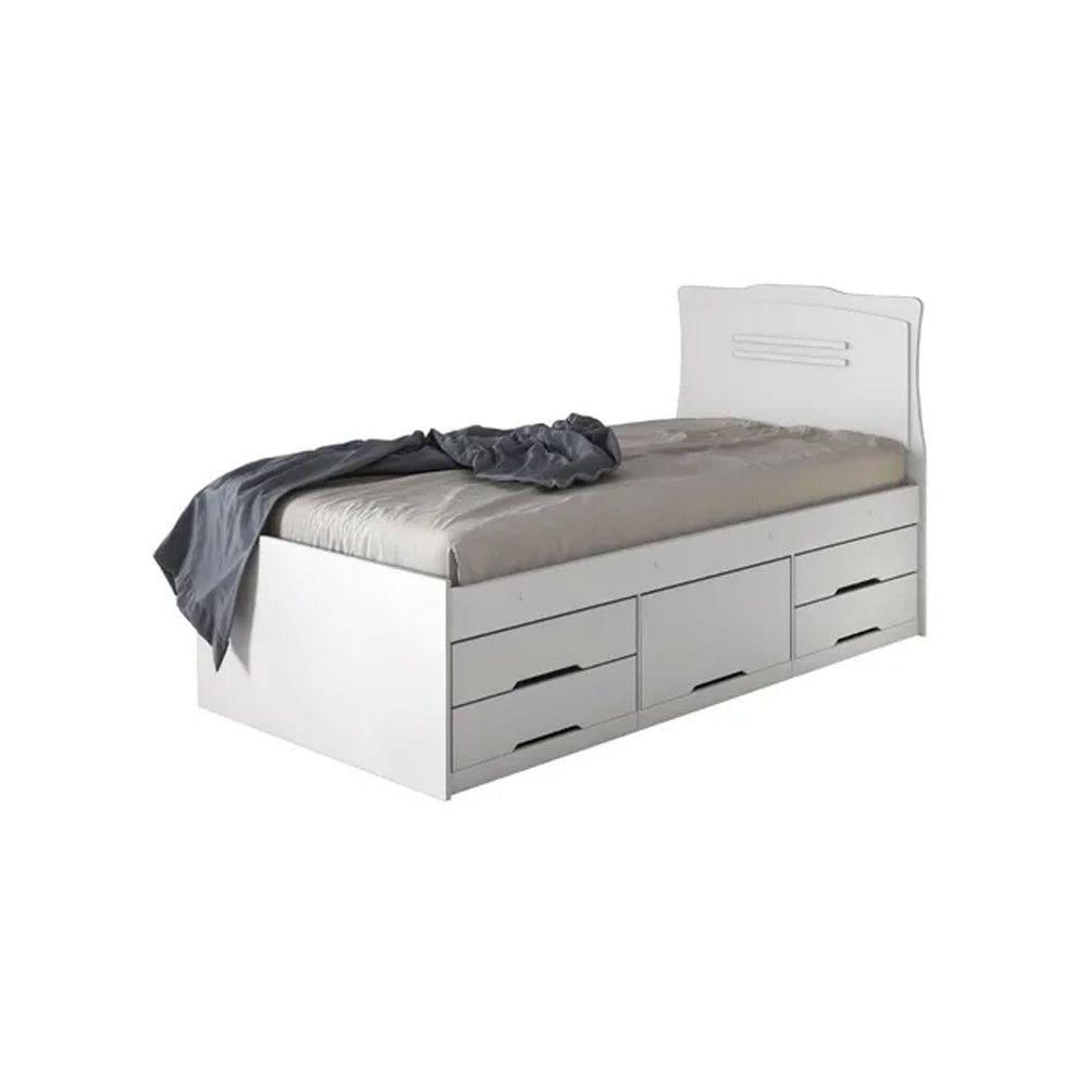 Cama Solteiro Julia C/Cômoda 5 Gavetas Branco Brilho