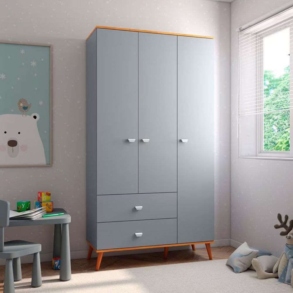 Guarda Roupa Infantil Bartira Ternura com 3 Portas 2 Gavetas e 5 Nichos Azul Wood