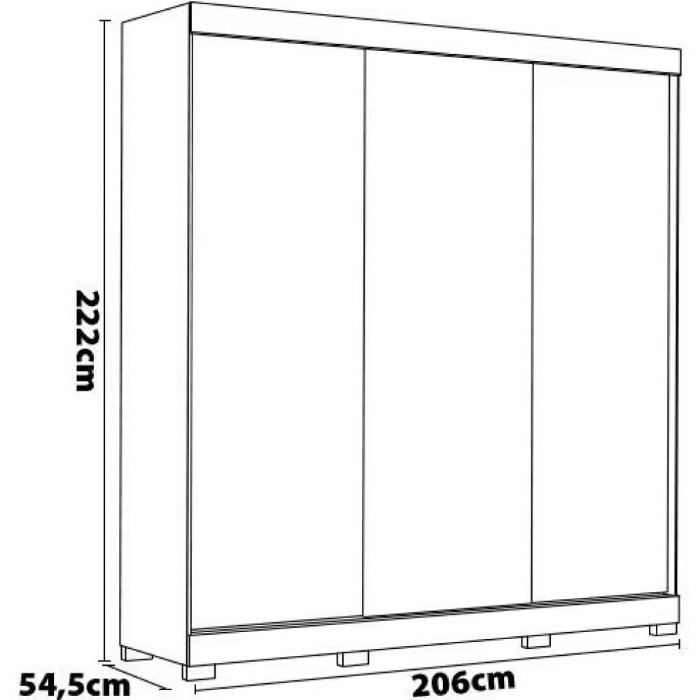 Guarda Roupa Casal Bartira Ventura com Espelho 3 Portas de Correr e 4 Gavetas Branco Fosco