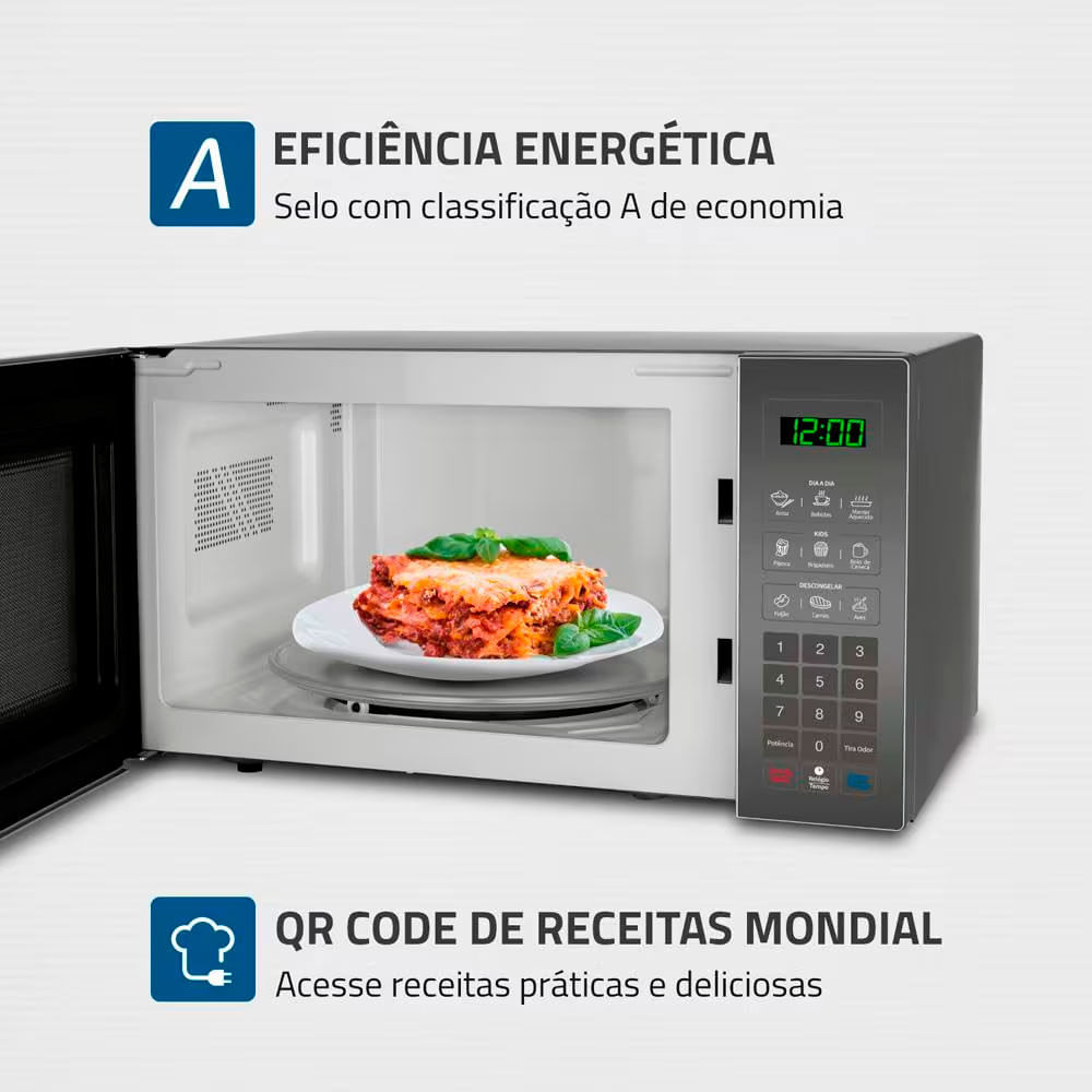 Forno de Micro Ondas Mondial Line MO0234E com Função Manter Aquecido 34L Cinza Espelhado / 110V