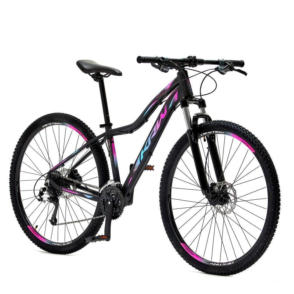 Bicicleta Aro 29 Krw Alumínio 27 Vel Freio Hidráulico Suspensão Com Trava S9 15.5 Preto-Rosa E Azul