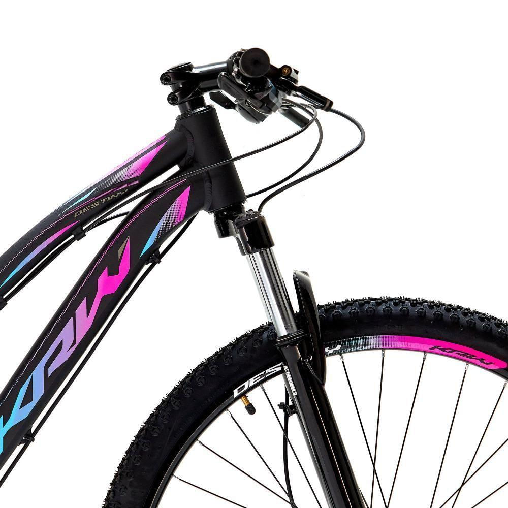 Bicicleta Aro 29 Krw Alumínio 27 Vel Freio Hidráulico Suspensão Com Trava S9 15.5 Preto-Rosa E Azul