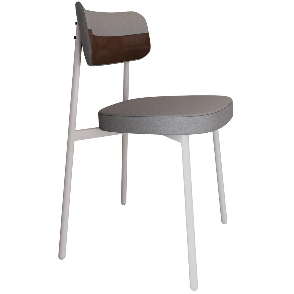 Cadeira Estofada Para Sala de Jantar Astrid Branco C01 Linho Cinza Courino Whisky - Lyam Decor