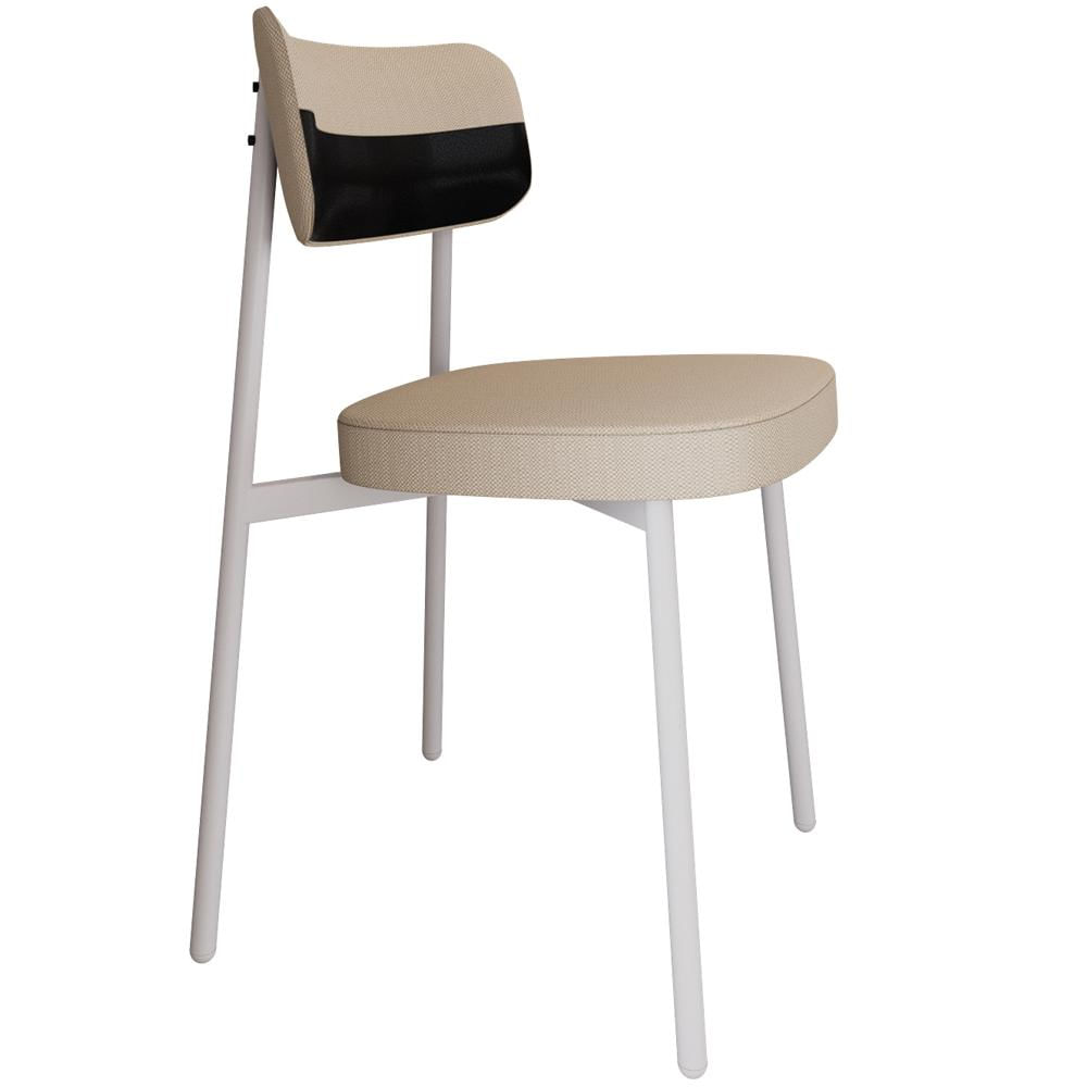 Cadeira Estofada Para Sala de Jantar Astrid Branco C01 Linho Areia Courino Preto - Lyam Decor