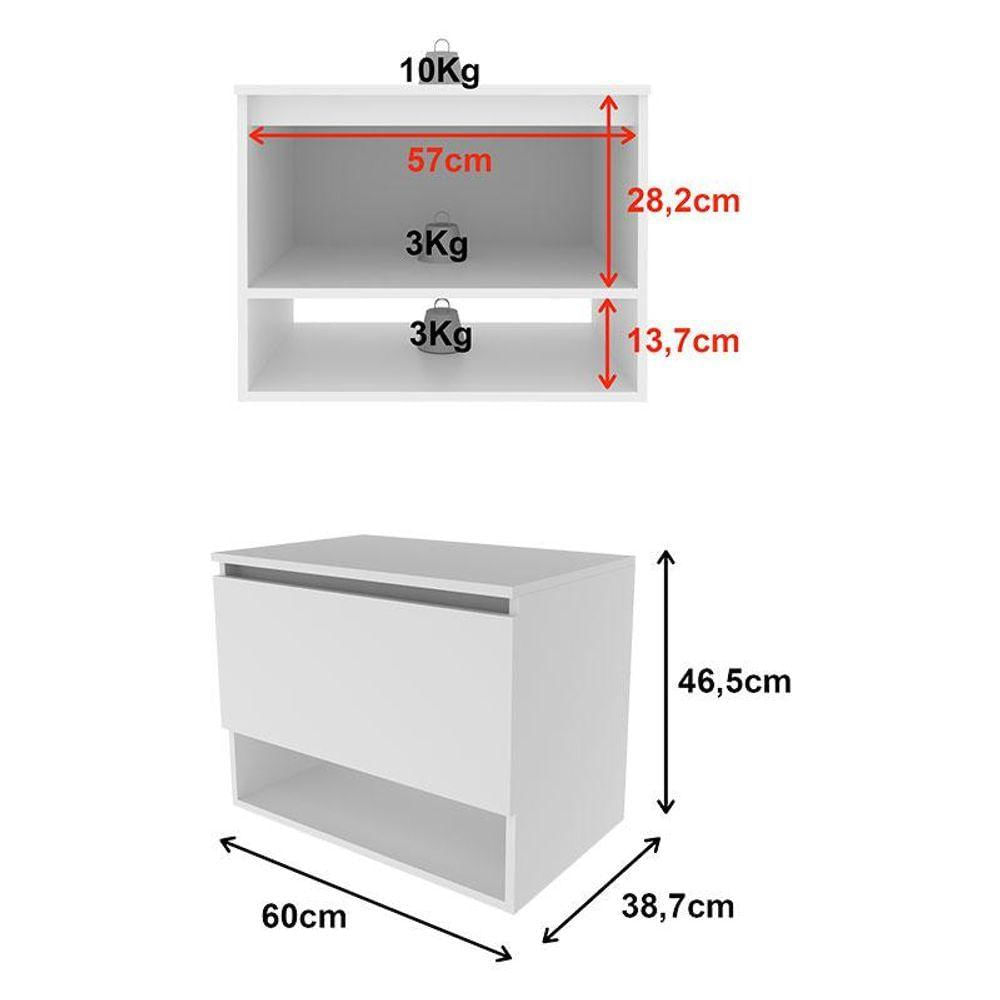 Balcão Gabinete Suspenso Bn3606 Com Espelho Para Banheiro Bn3608 Branco - Tecnomobili