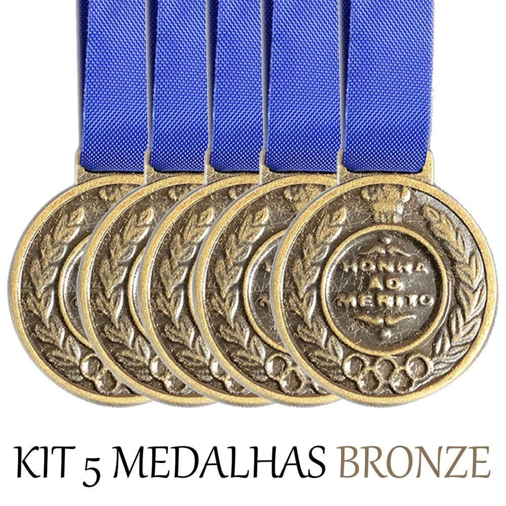 Kit 5 Medalhas Ouro Prata Bronze Honra Ao Mérito 2,9cm bronze