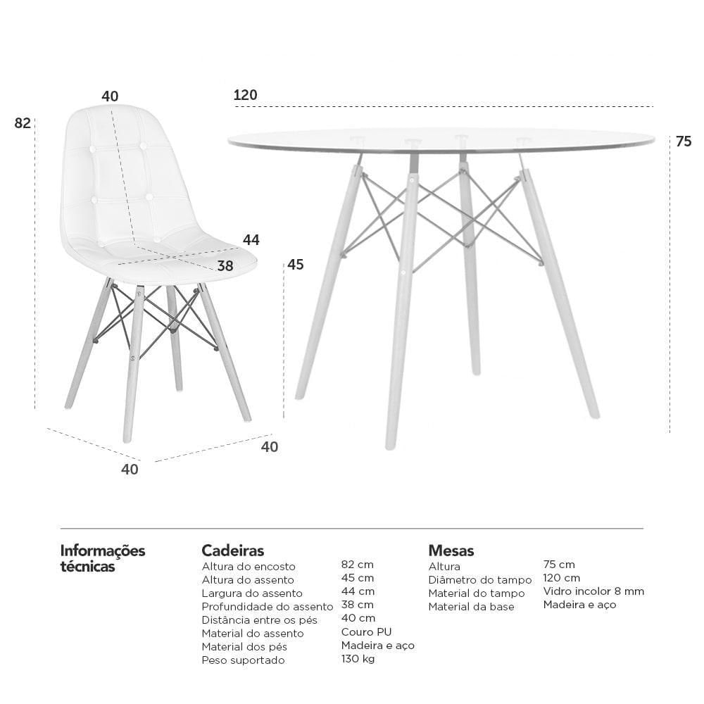 Mesa Tampo De Vidro 120 Cm + 6 Cadeiras Botonê Nude