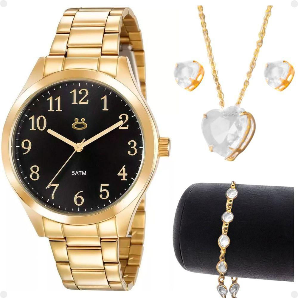 Relogio Feminino Banhado Aço Inox + Brincos + Colar Strass Inoxidável Pulseira Casual Social Moda