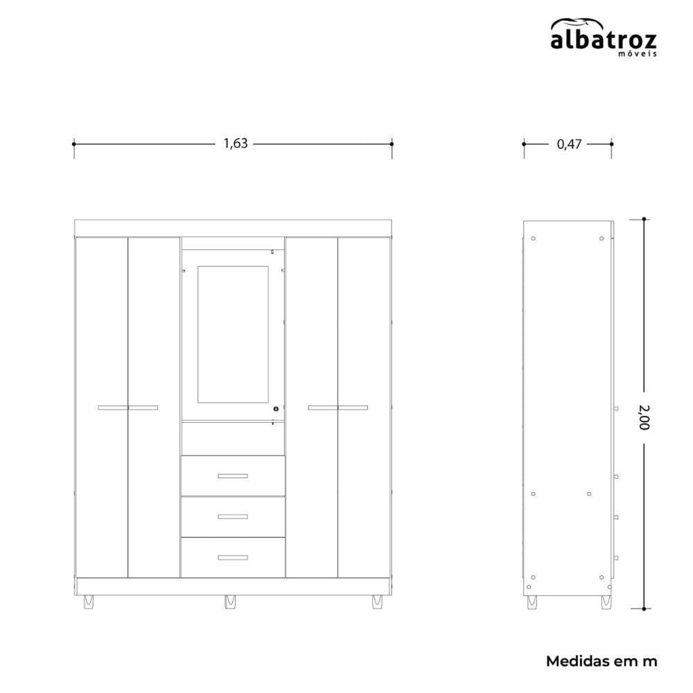 Guarda Roupa Albatroz ágata 4 Portas 3 Gavetas