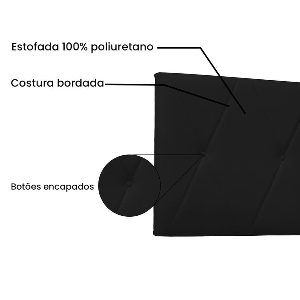 Painel para Cama Box Queen Aquilla Poliuretano Preto