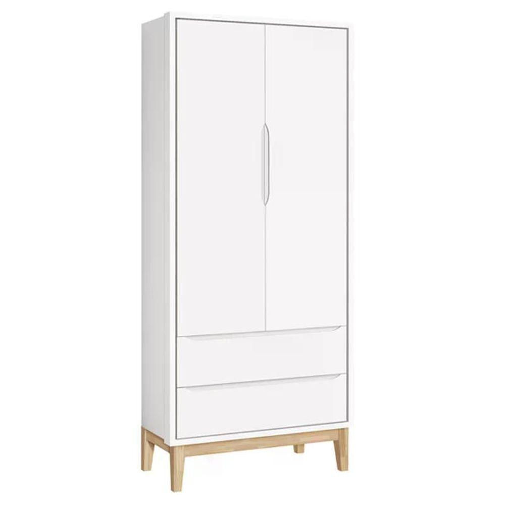 Jogo De Quarto Classic Guarda Roupa 2 Portas E Cômoda Branco Fosco Com Pés Madeira Natural Reller Móveis Branco Fosco