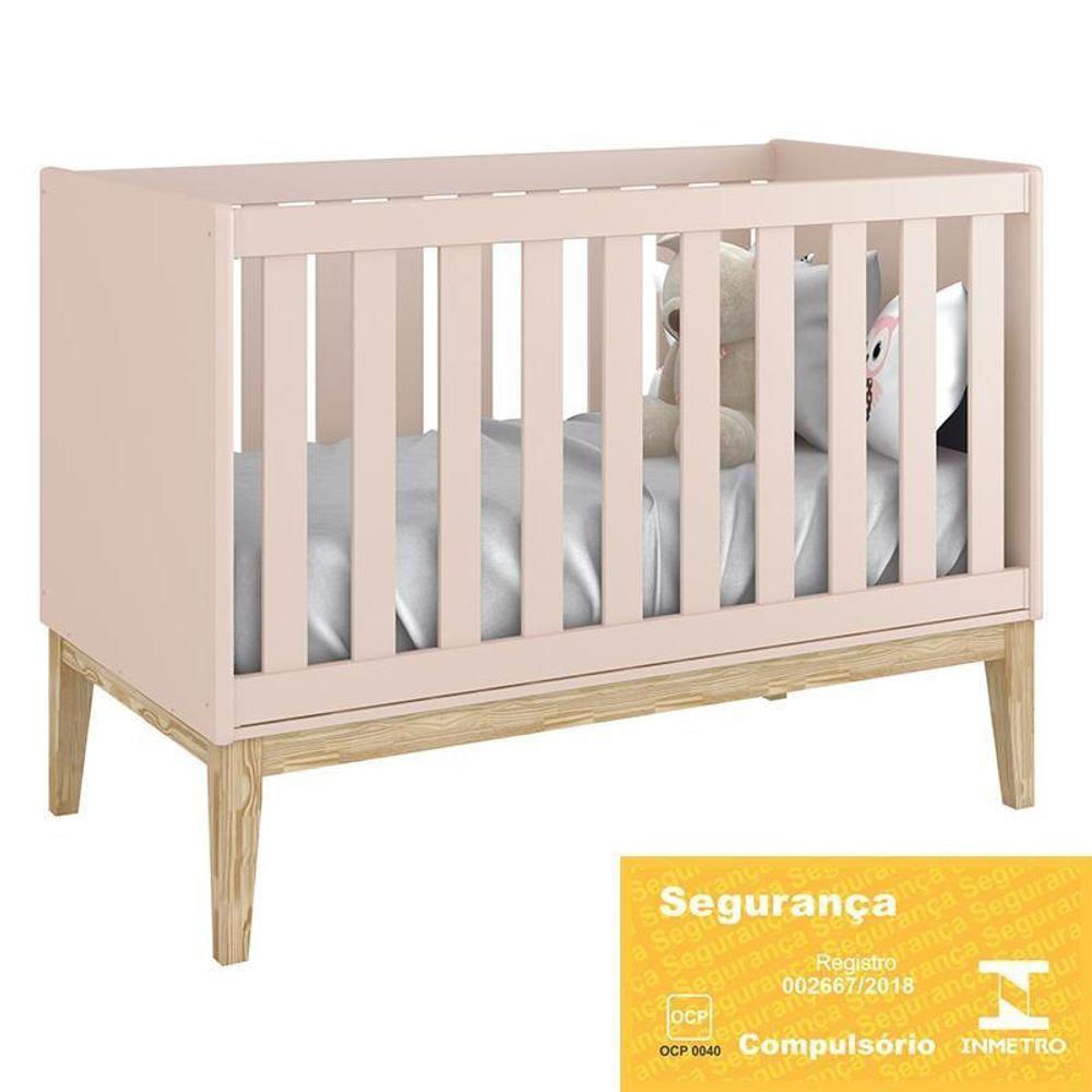 Jogo De Quarto Infantil Classic Cômoda 6 Gavetas E Berço Rosa Fosco Com Pés Madeira Natural Reller Móveis Rosa Fosco