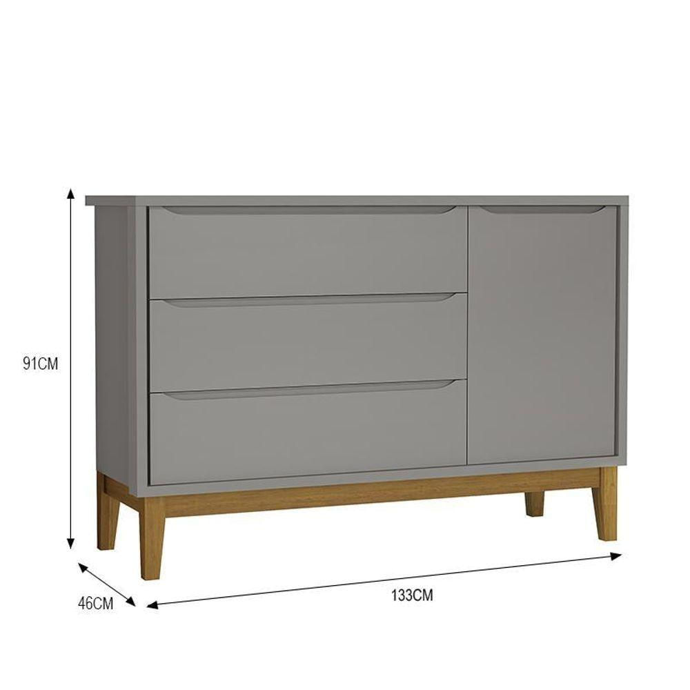 Dormitório Infantil Classic 2 Portas Cômoda 1 Porta E Berço Cinza Fosco Com Pés Amadeirado Reller Móveis Cinza Fosco