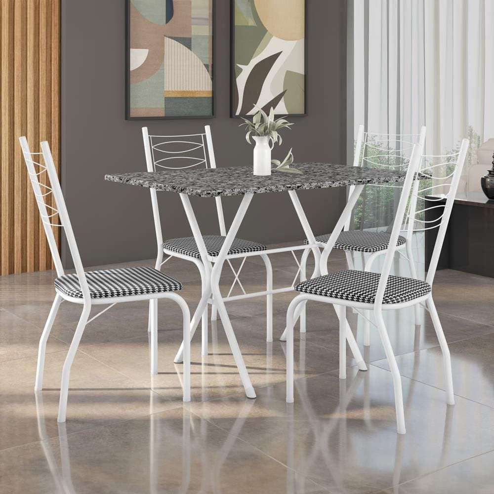 Mesa Retangular Fabone Miami com 4 Cadeiras Estofadas Branco