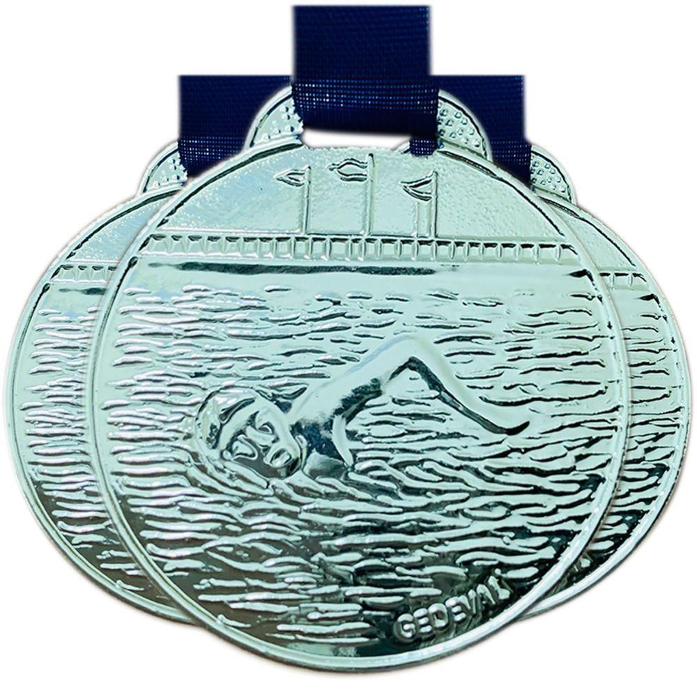 Kit 30 Medalhas De Natação Nado Campeonato Aquático 3,5cm prata