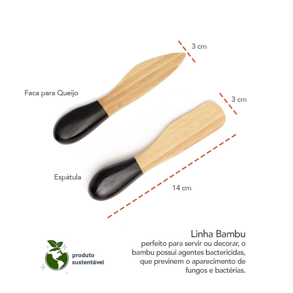 Petisqueira Desmontavel e Espatula Faca Queijo de Bambu