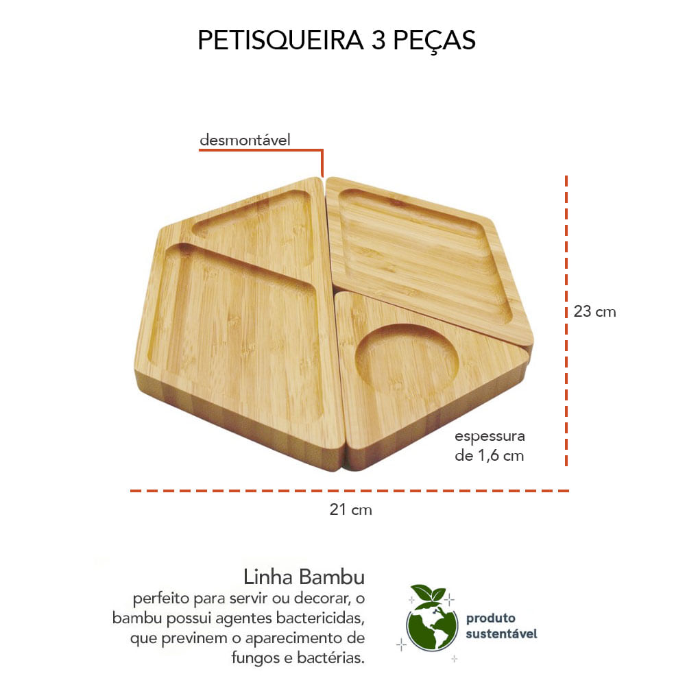 Petisqueira Desmontavel e Espatula Faca Queijo de Bambu