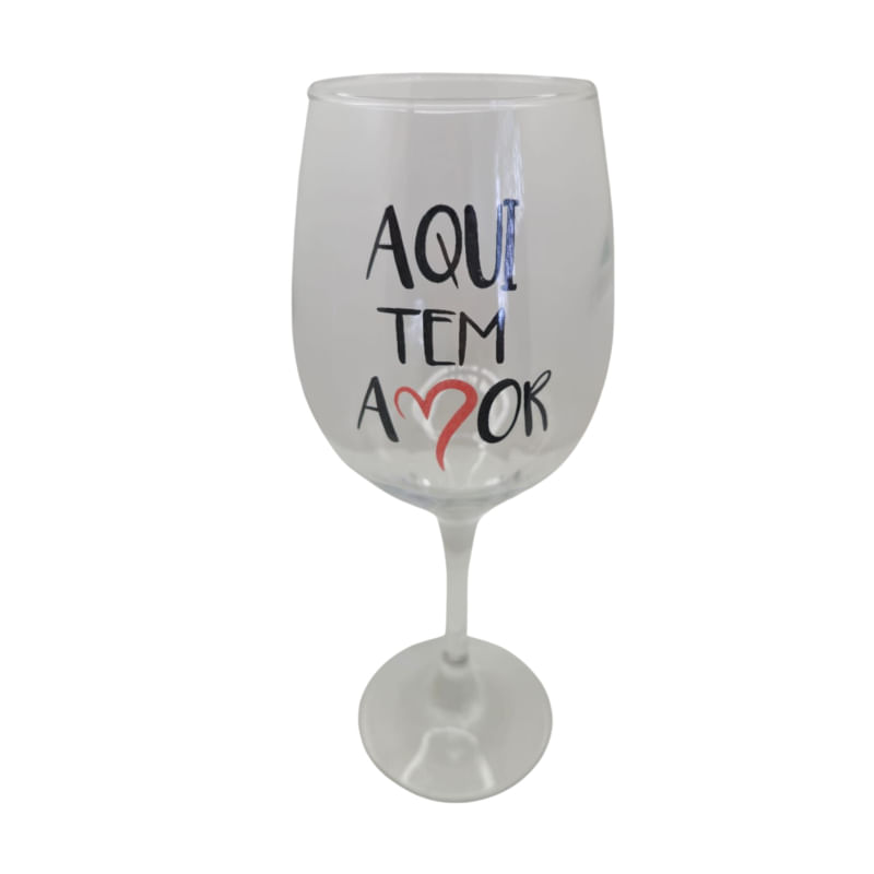 Taça Frase Tem Amor Namorados Personalizada Vinho 490ml