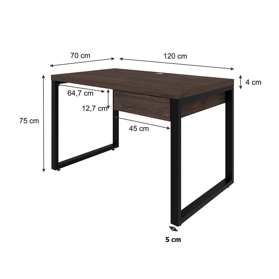 Mesa de Escritório Retangular Miguel Marrom 1 GV Escuro e Preta 120 cm