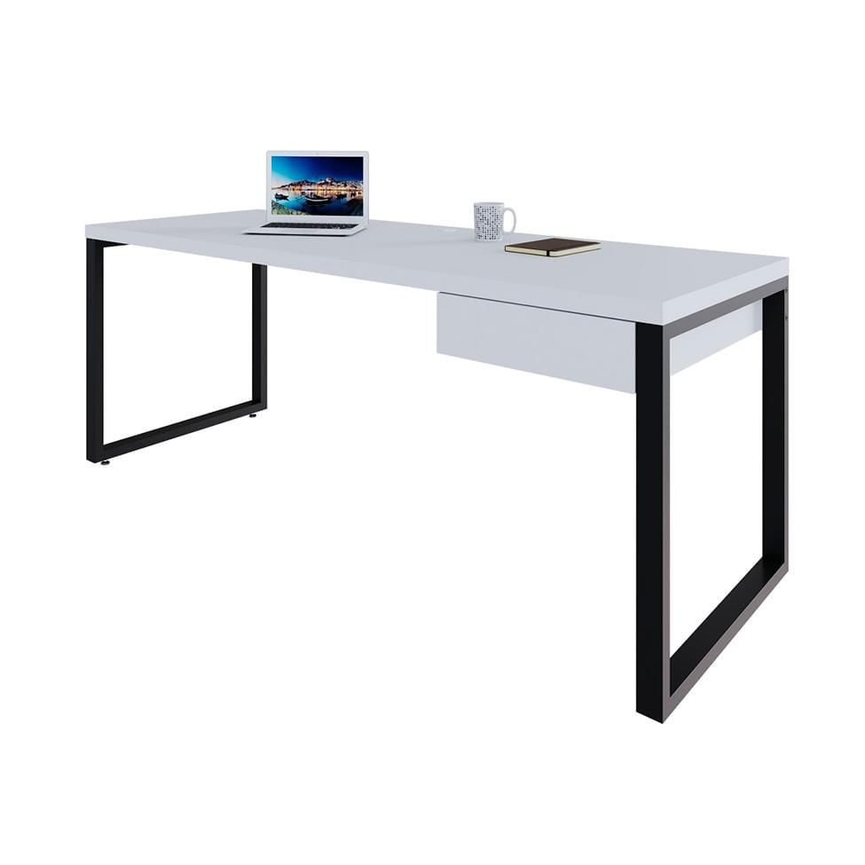 Mesa de Escritório Retangular Miguel 1 GV Branca e Preta 190 cm