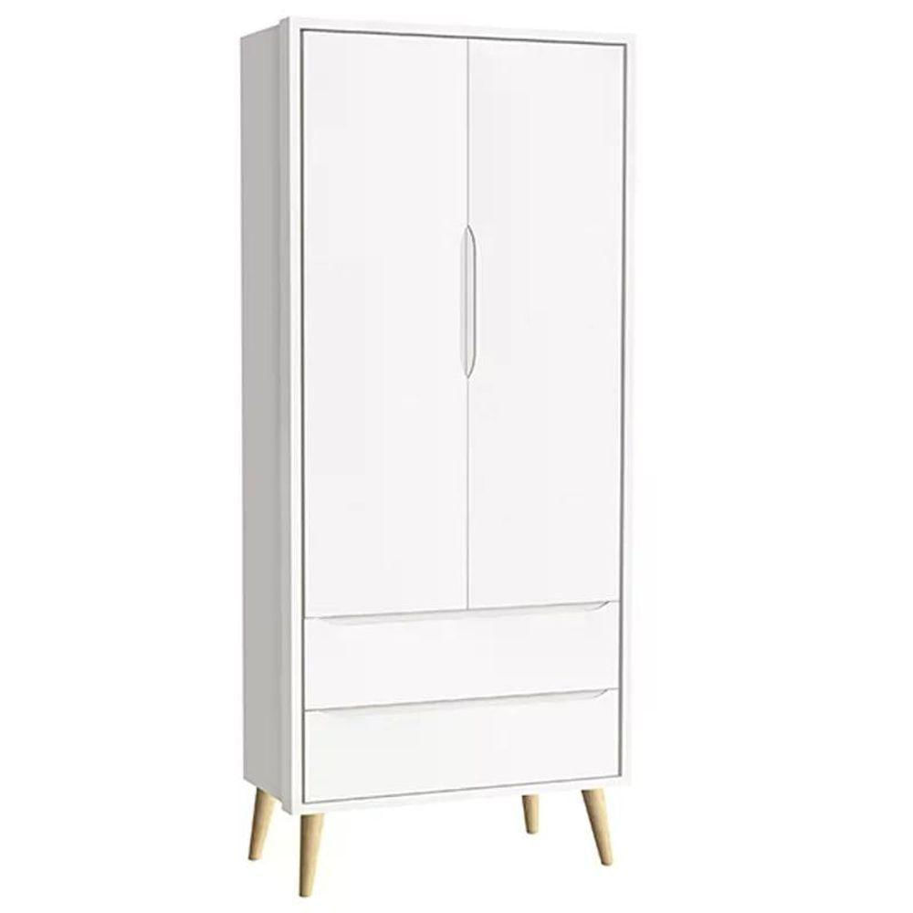 Dormitório Theo 2 Portas E Mesa De Canto Branco Com Pés Madeira Natural Reller Móveis Branco