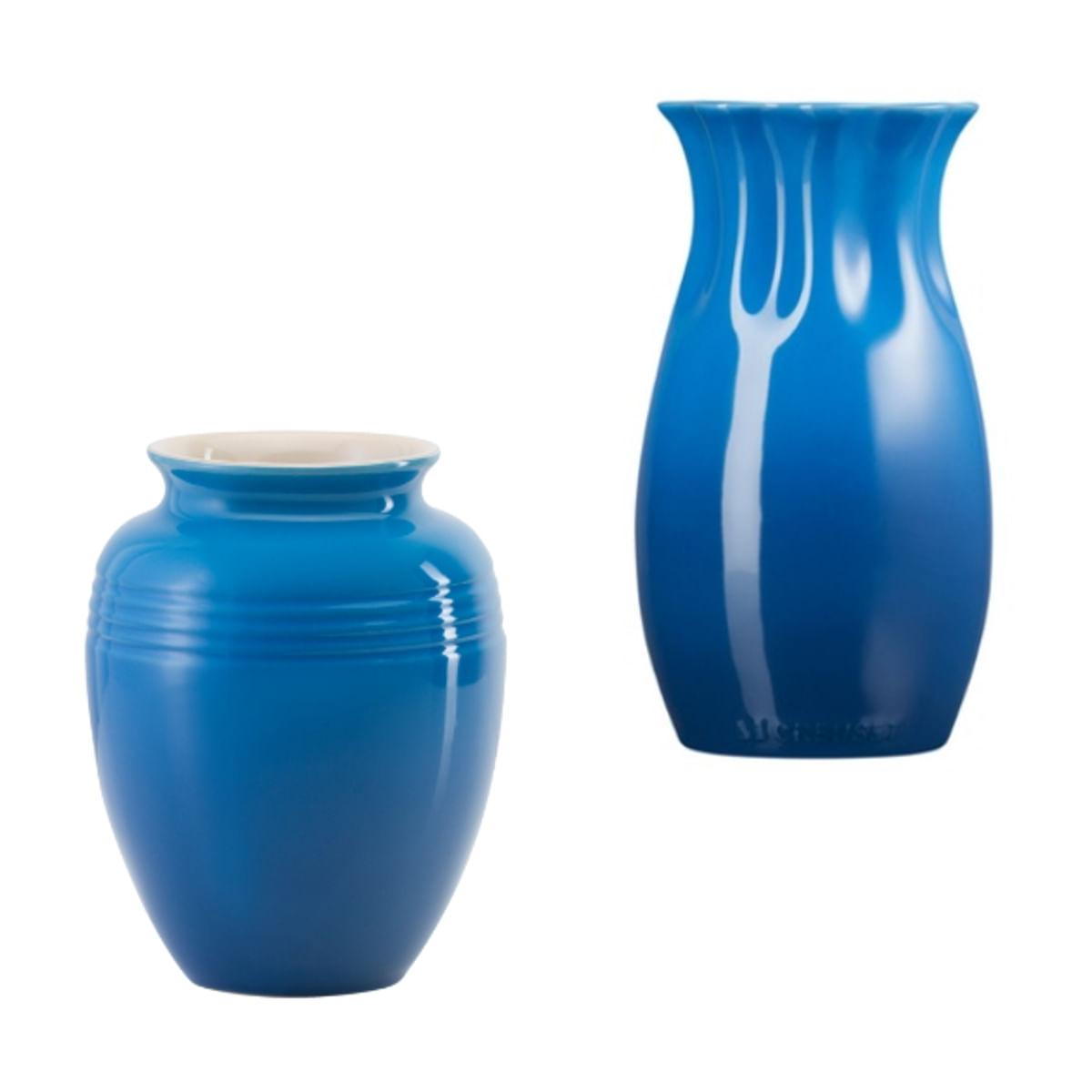 KIT LE CREUSET VASO FLOWER E VASO CLÁSSICO 15CM AZUL MARSEILLE