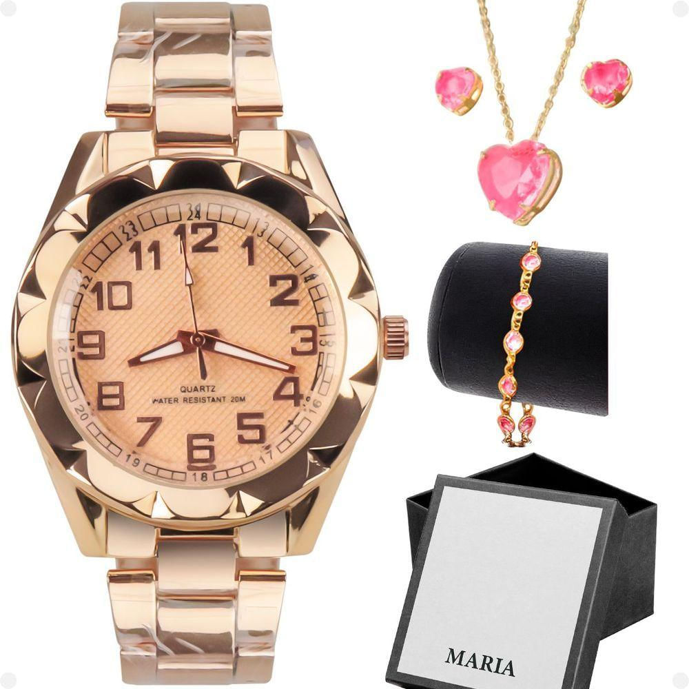 Relogio Feminino Aço Prova Dagua + Caixa + Brincos + Colar Qualidade Premium Original Moda Social