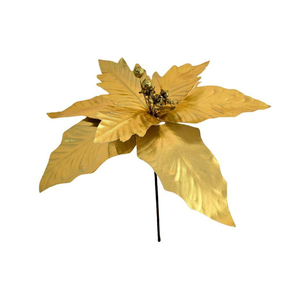 Flor Artificial De Natal Dourada 34cm