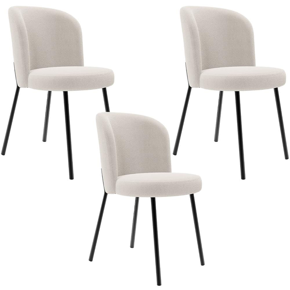 Kit 3 Cadeiras Sala de Jantar Estofada Gavi L02 Bouclê Cru - Lyam Decor