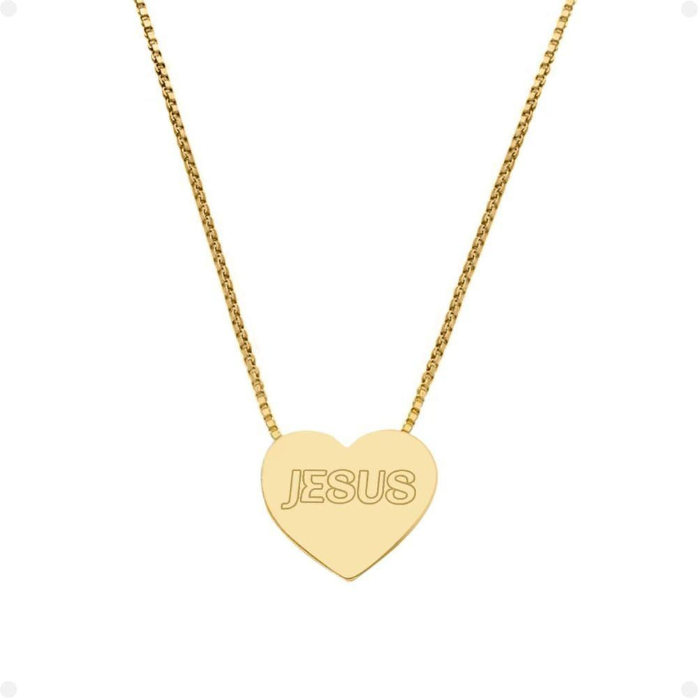 Colar Feminino Aço Dourado + Caixa + Pingente Jesus Coração Presente Social Casual Qualidade Premium