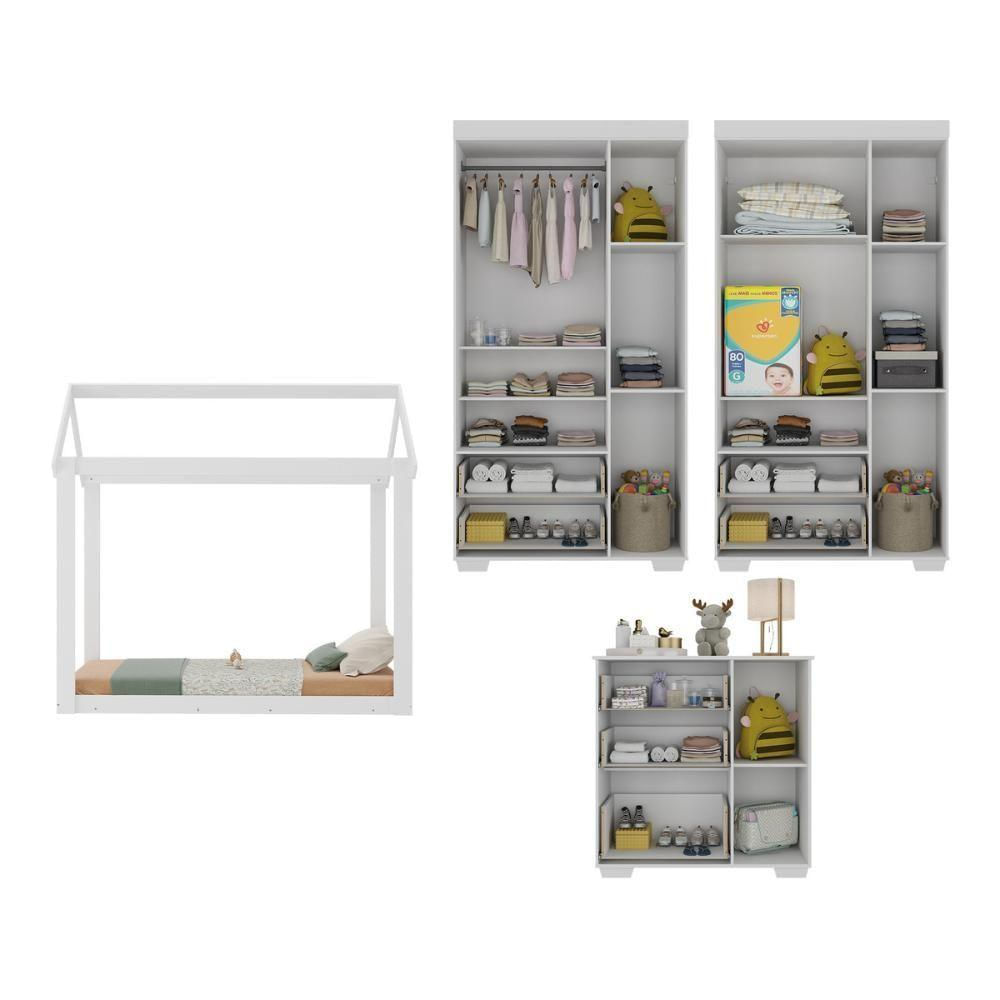 Quarto Infantil Com Cama Montessoriana Algodão Doce Multimóveis Mx4267 Branco