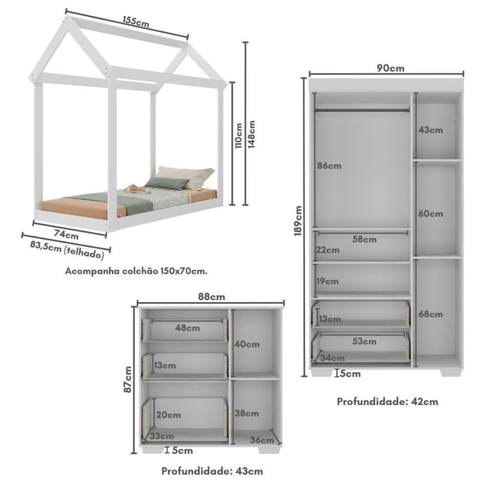 Quarto Infantil Com Cama Montessoriana E Colchão Incluso Algodão Doce Multimóveis Mx4268 Branco