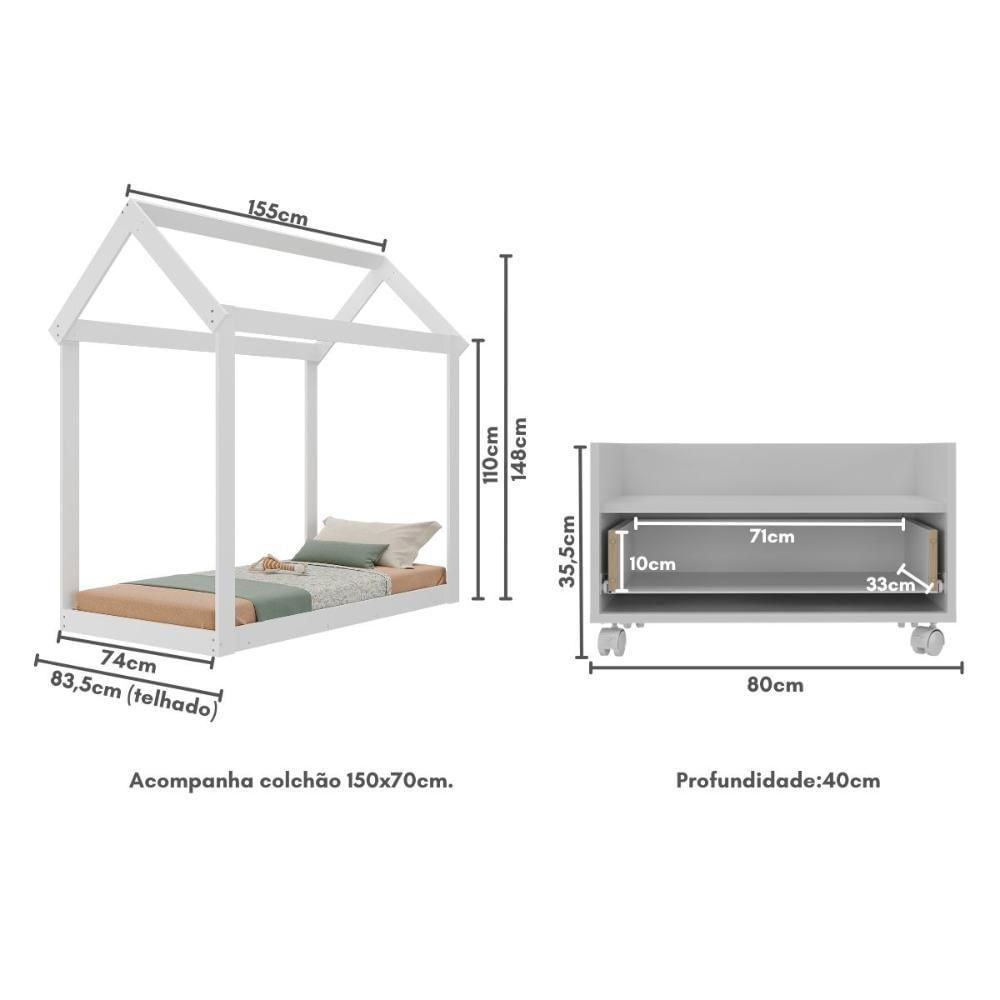 Cama Infantil Montessoriana Com Colchão Incluso E Mesa De Cabeceira Bambolê Multimóveis Mx4286 Branco