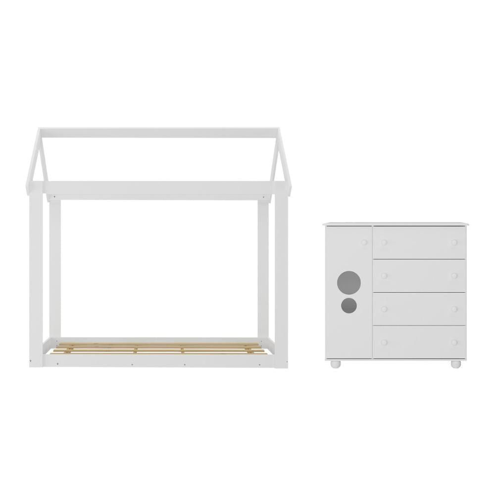 Cama Infantil Montessoriana Com Colchão Incluso E Cômoda Pimpolho Multimóveis Mx4282 Branco