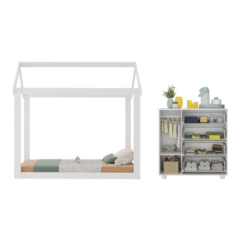 Cama Infantil Montessoriana Com Colchão Incluso E Cômoda Pimpolho Multimóveis Mx4282 Branco