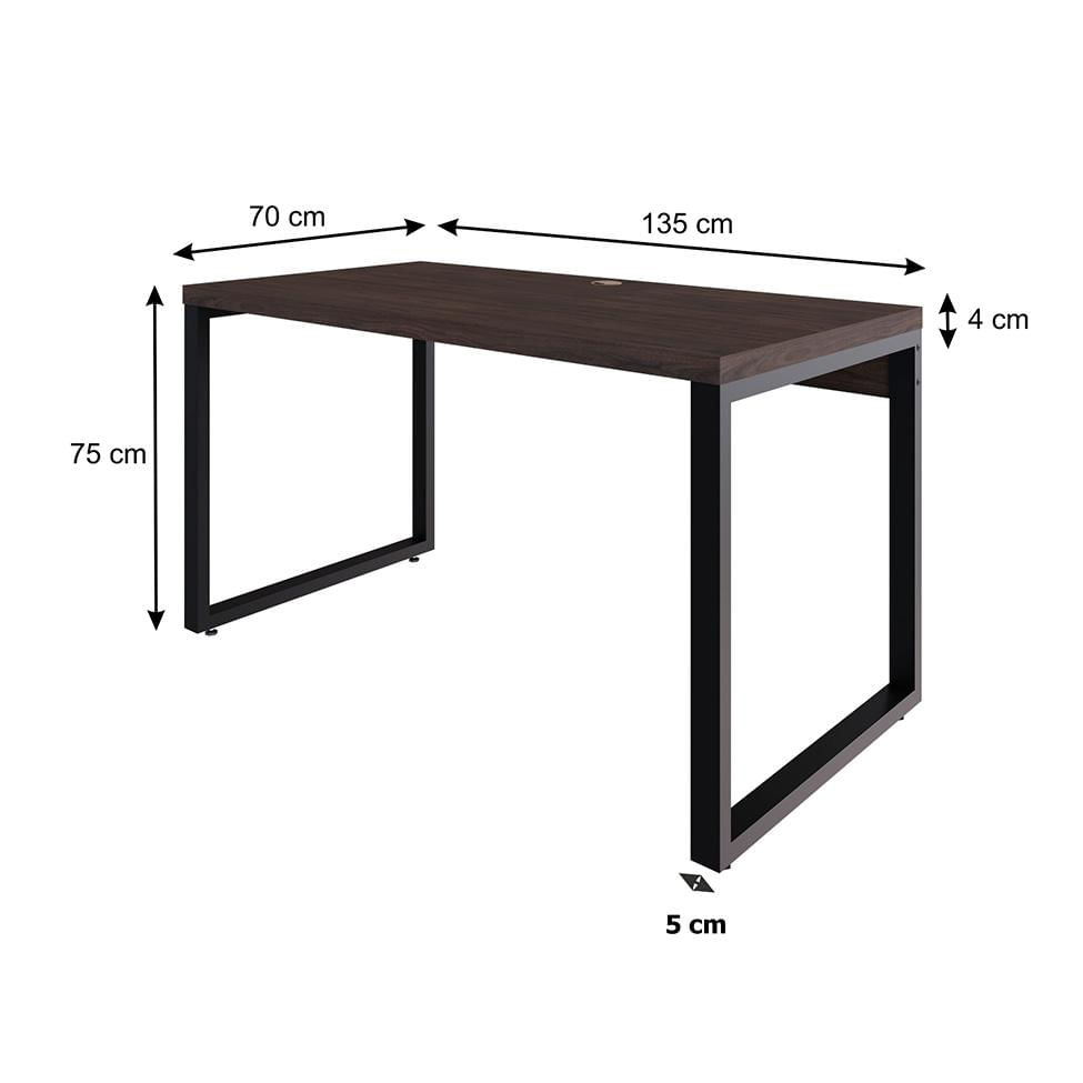 Mesa de Escritório Retangular Miguel Marrom Escuro e Preta 135 cm