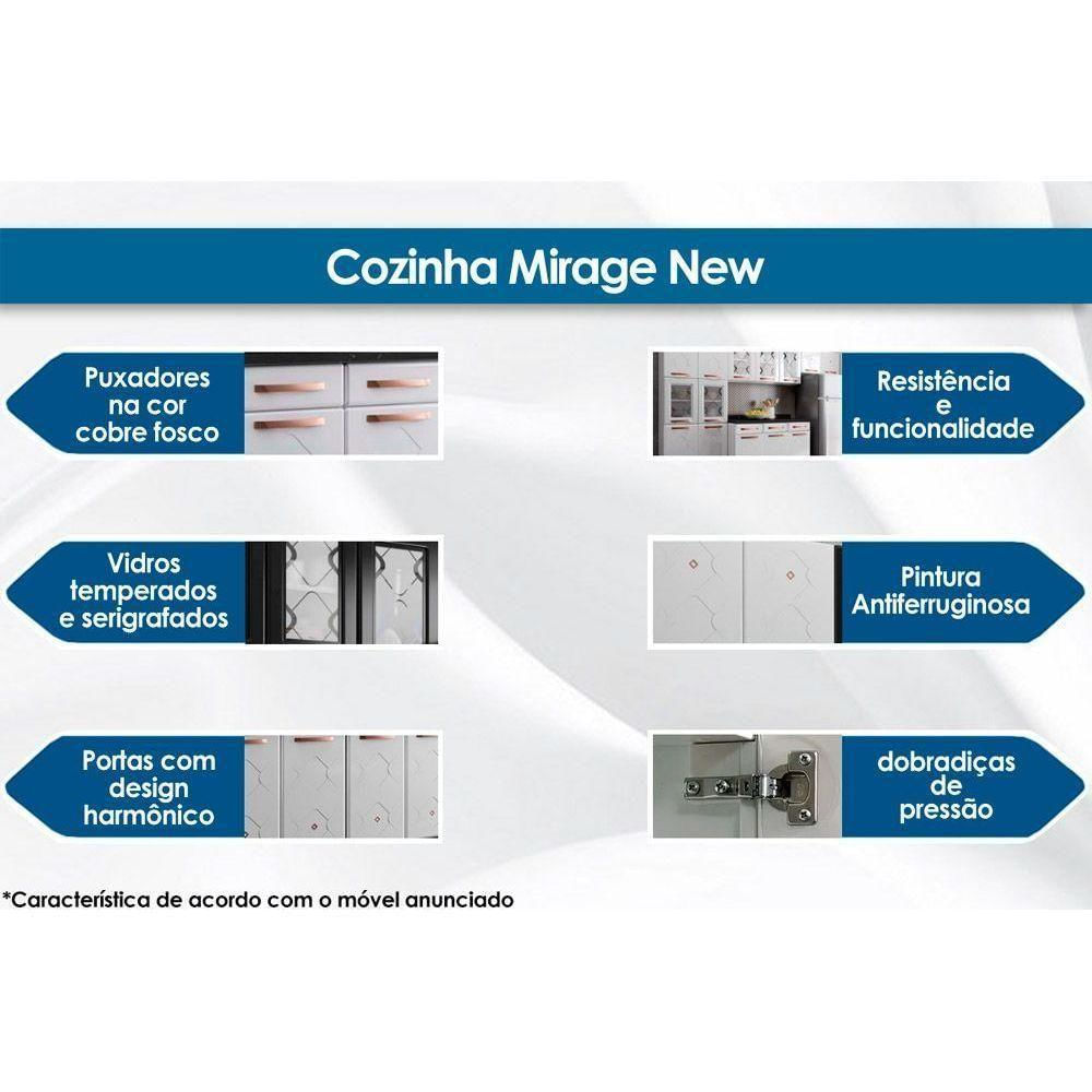 Armário Aéreo P/ Cozinha Mirage New 3 Portas C/ Vidro 120cm Branco - Telasul