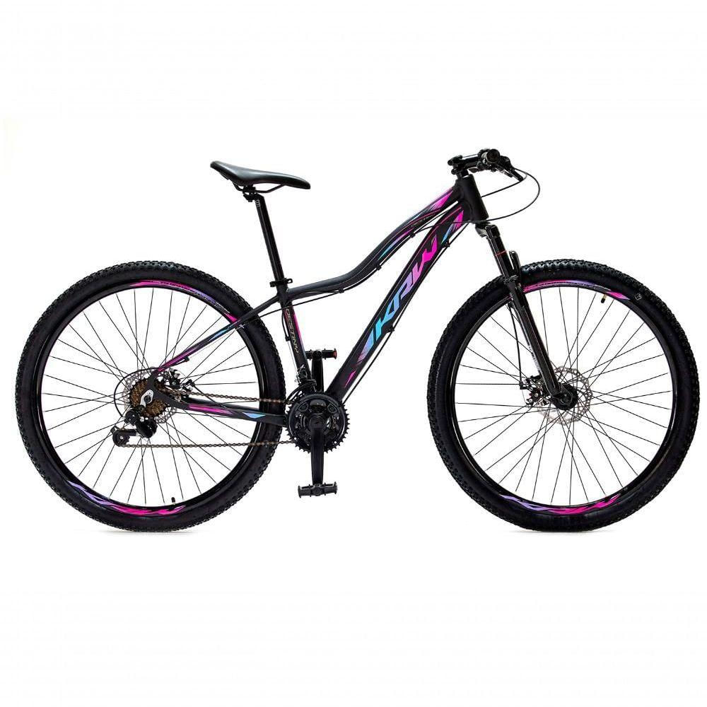 Bicicleta Aro 29 Krw Alumínio 27 Vel Freio Hidráulico Suspensão Dianteira S8 15.5 Preto-Rosa E Azul