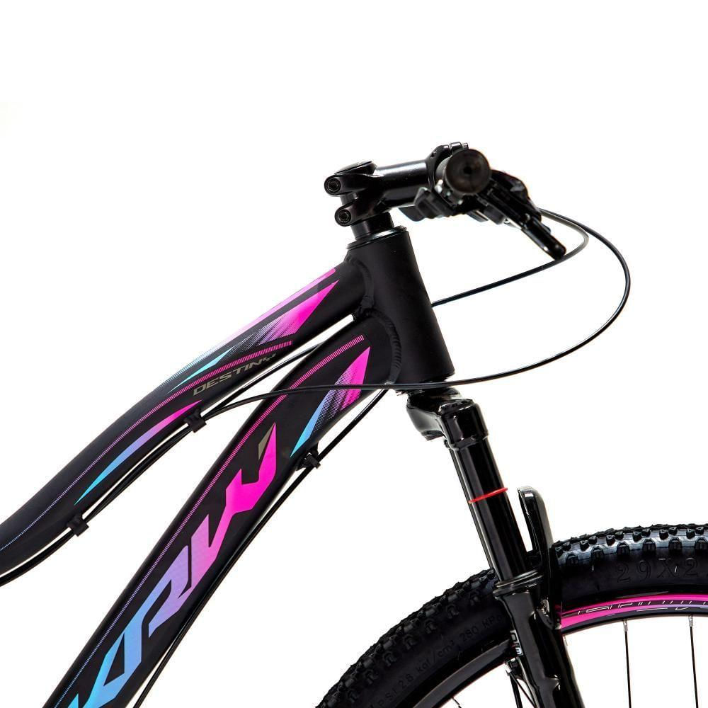 Bicicleta Aro 29 Krw Alumínio 27 Vel Freio Hidráulico Suspensão Dianteira S8 15.5 Preto-Rosa E Azul
