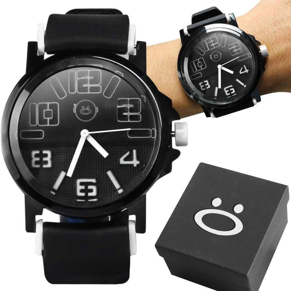 Relogio Masculino Aço Inox Silicone Preto + Caixa Premium Presente Robusto Branco Preto Social
