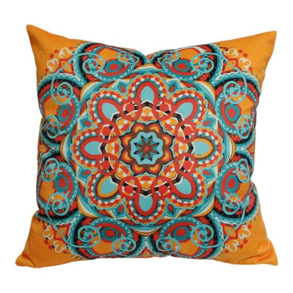 Almofada Mandala Indiana 45x45cm Várias Estampas Tecido Estampa laranja somente Capa