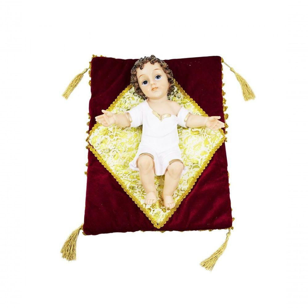 Menino Jesus Roupa Branca Na Almofada 37cm - Enfeite Resina