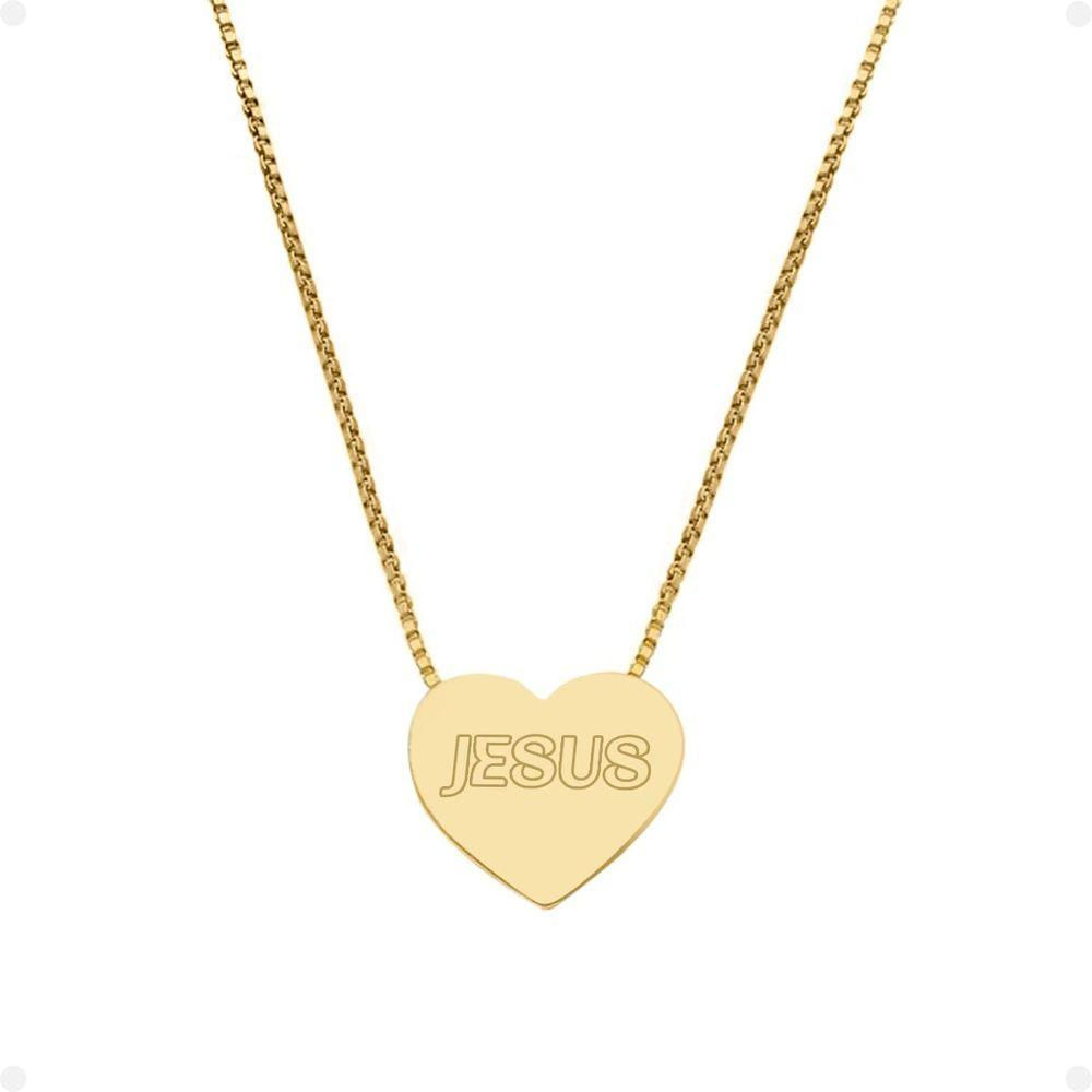 Colar Feminino Aço Dourado + Caixa + Pingente Jesus Coração Presente Social Casual Qualidade Premium