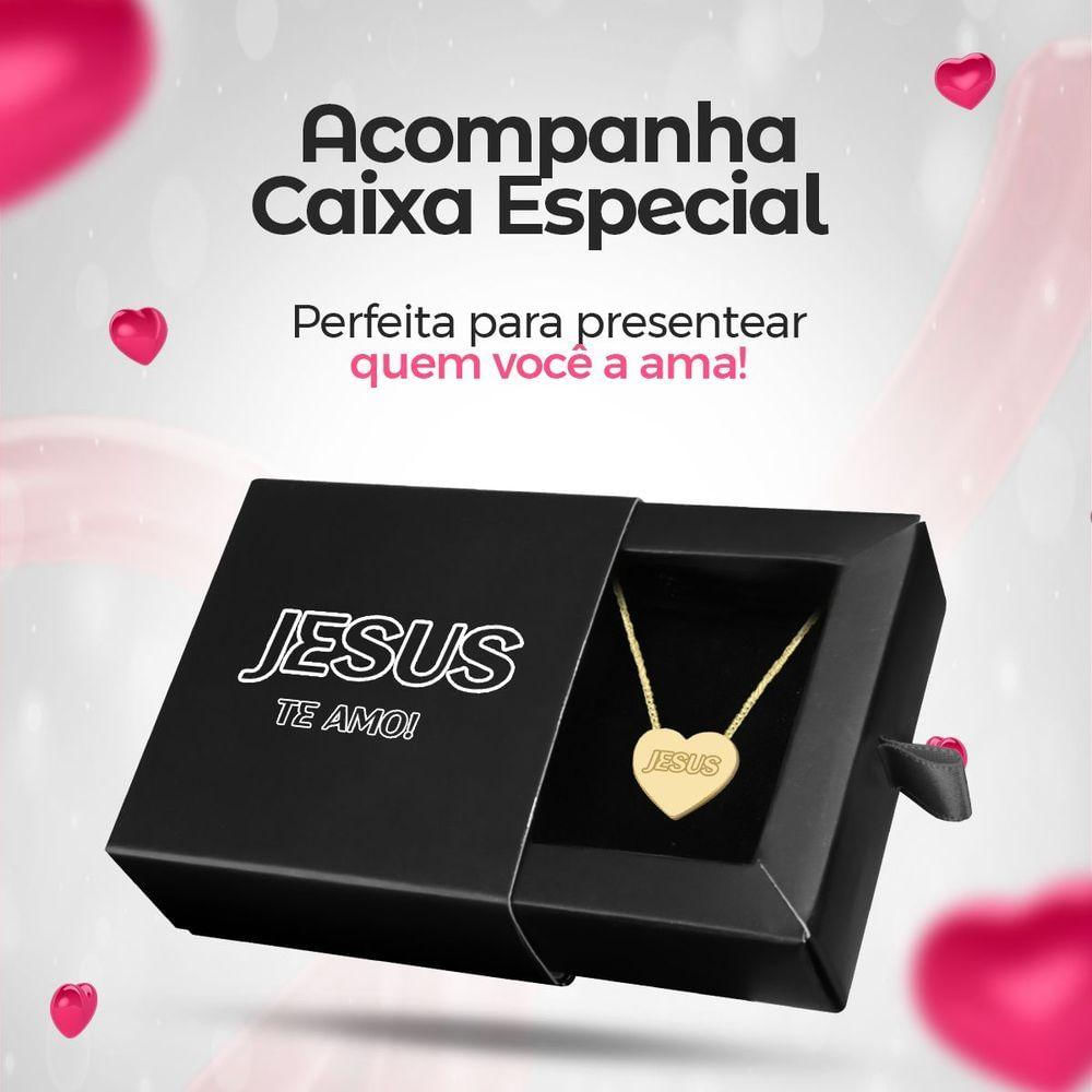 Colar Feminino Aço Dourado + Caixa + Pingente Jesus Coração Presente Social Casual Qualidade Premium