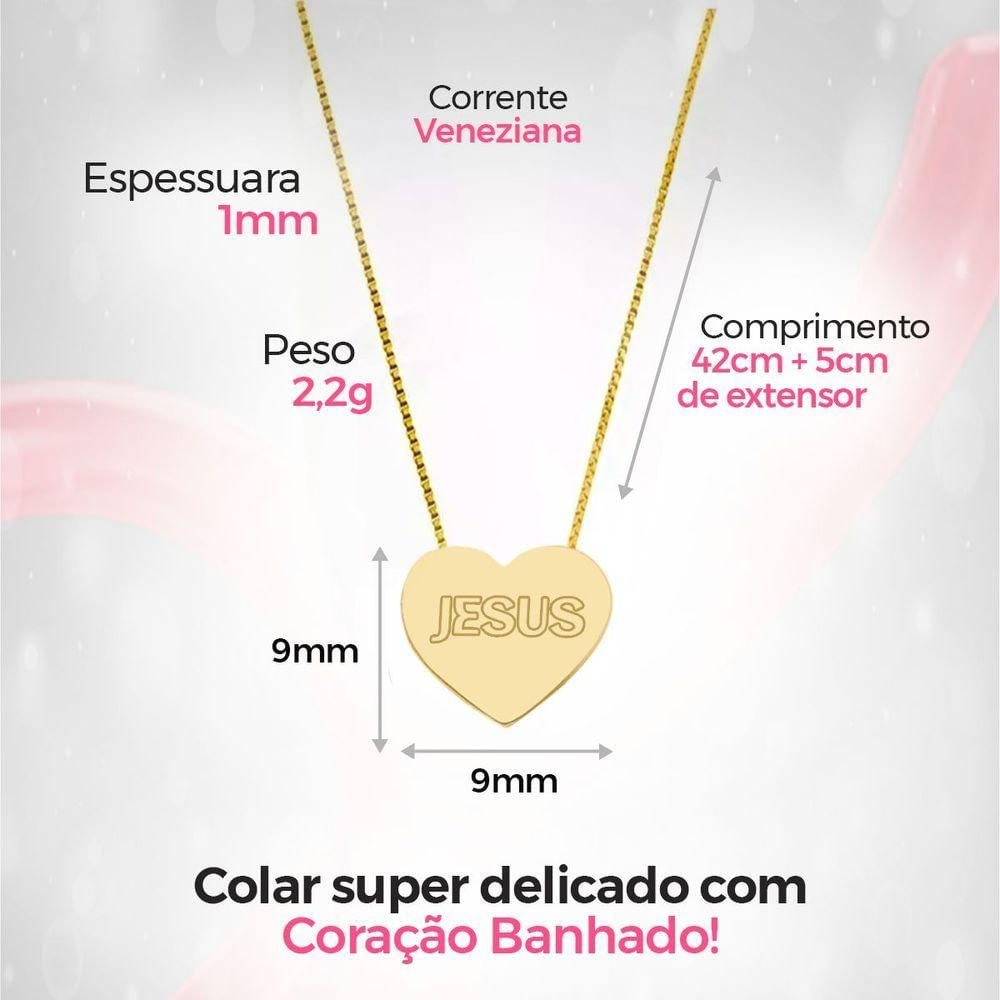 Colar Feminino Aço Dourado + Caixa + Pingente Jesus Coração Presente Social Casual Qualidade Premium