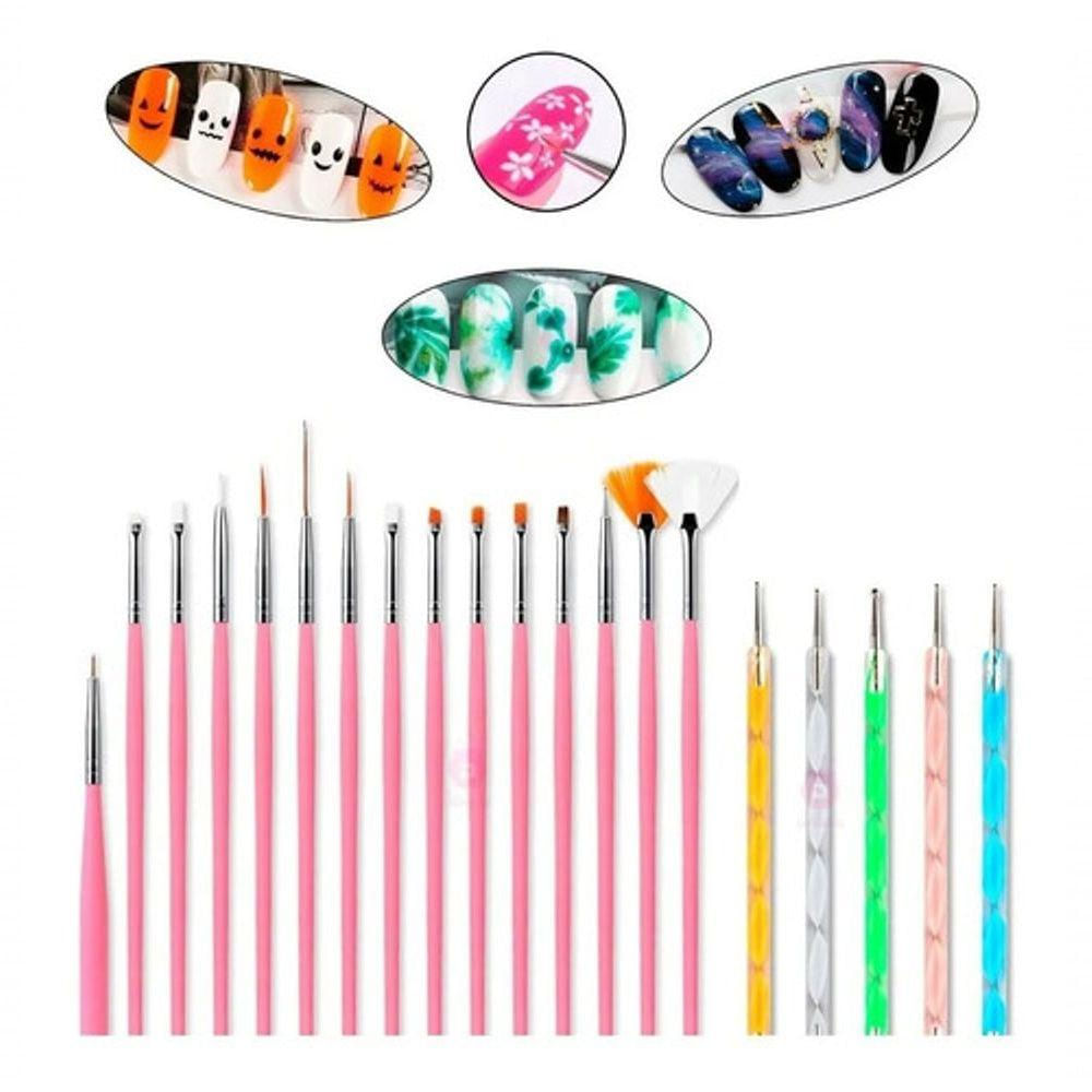 Kit Manicure 15 Pincéis 10 Boleadores Em 5 Pincéis